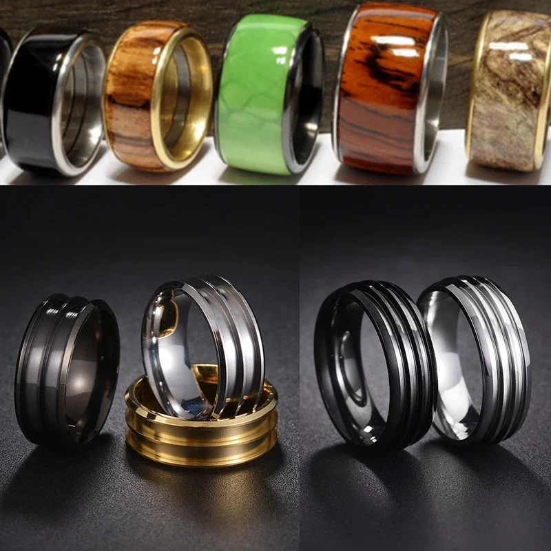 Moda 4/5/6/8mm stal nierdzewna 1/2/3 pusty rowek DIY pierścionek do rękodzieła moda mężczyźni kobiety urok biżuterii akcesoria hurtowo — zdjęcie 2