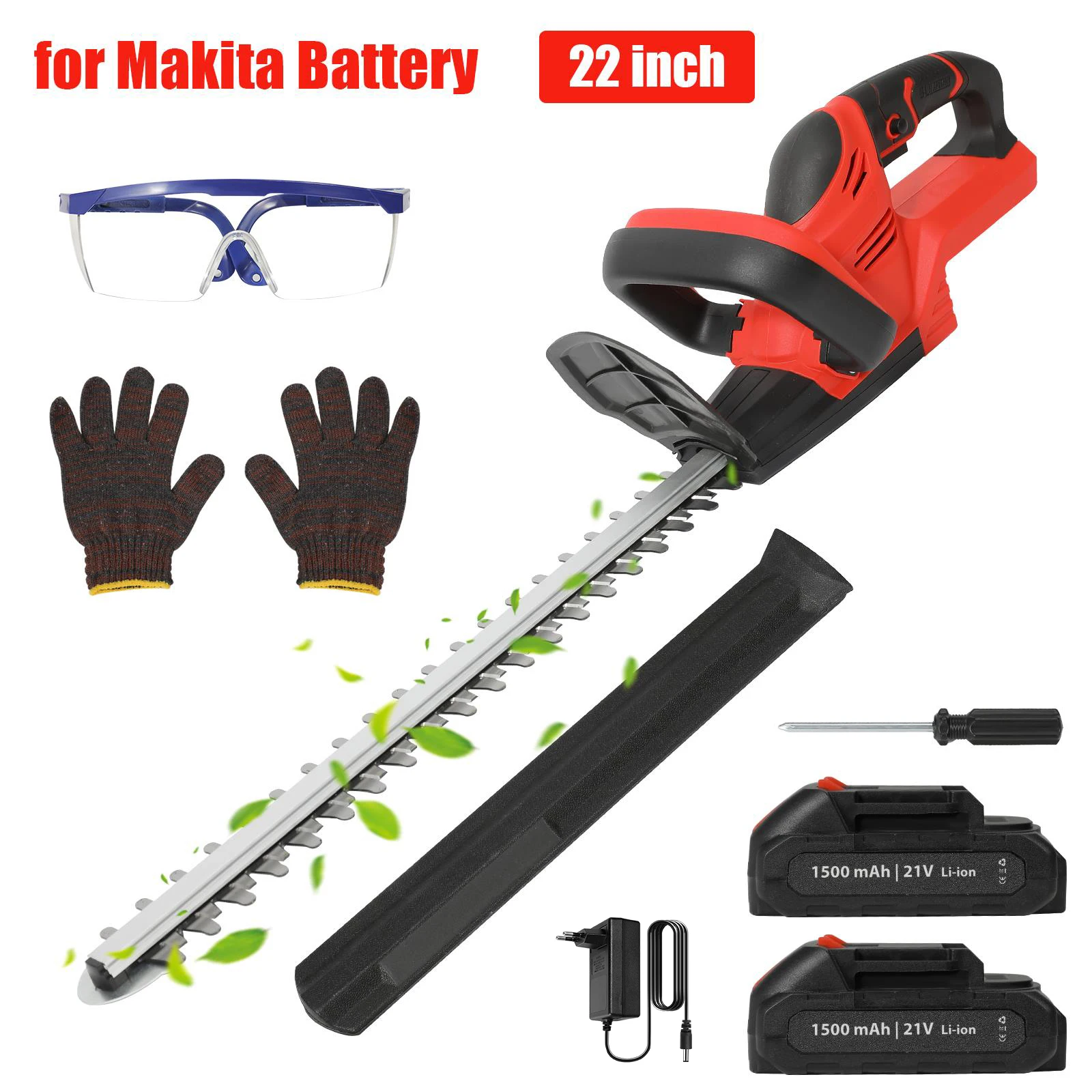 Cortasetos eléctrico inalámbrico de 15000 RPM, eficiente, de 22 pulgadas, herramientas eléctricas para podar arbustos de jardín, compatible con baterías Makita de 18 V.