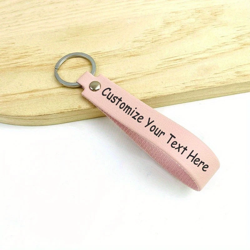 Custom Laser Engraved Faux Leather Keychain, Personalized Gift