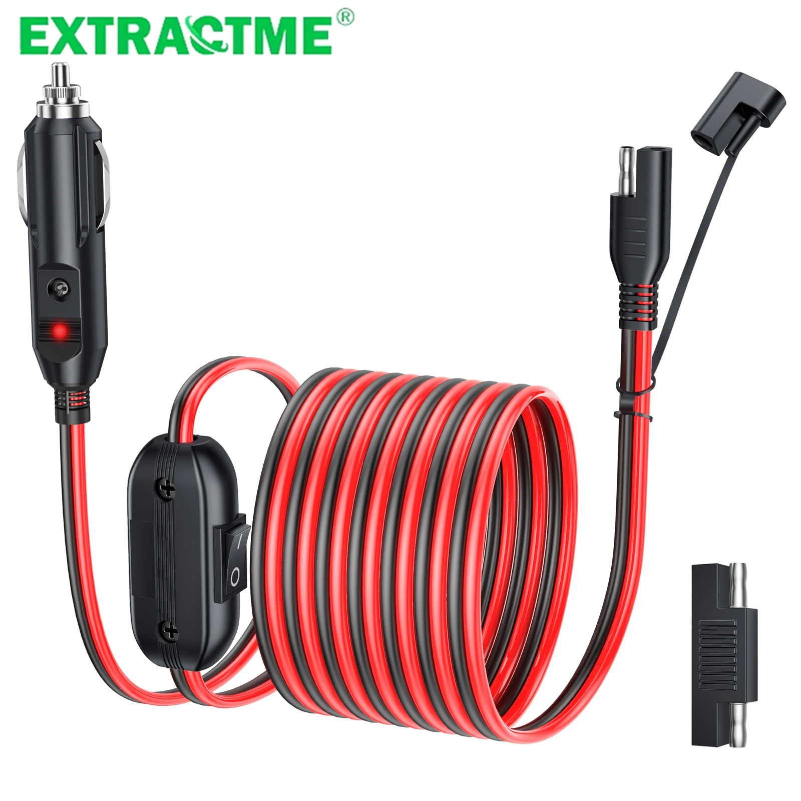 Extractme Cigarette Lighter SAE Battery Charger Cable 16AWG 12V Cigarette Lighter Plug to SAE Quick Release Adapter