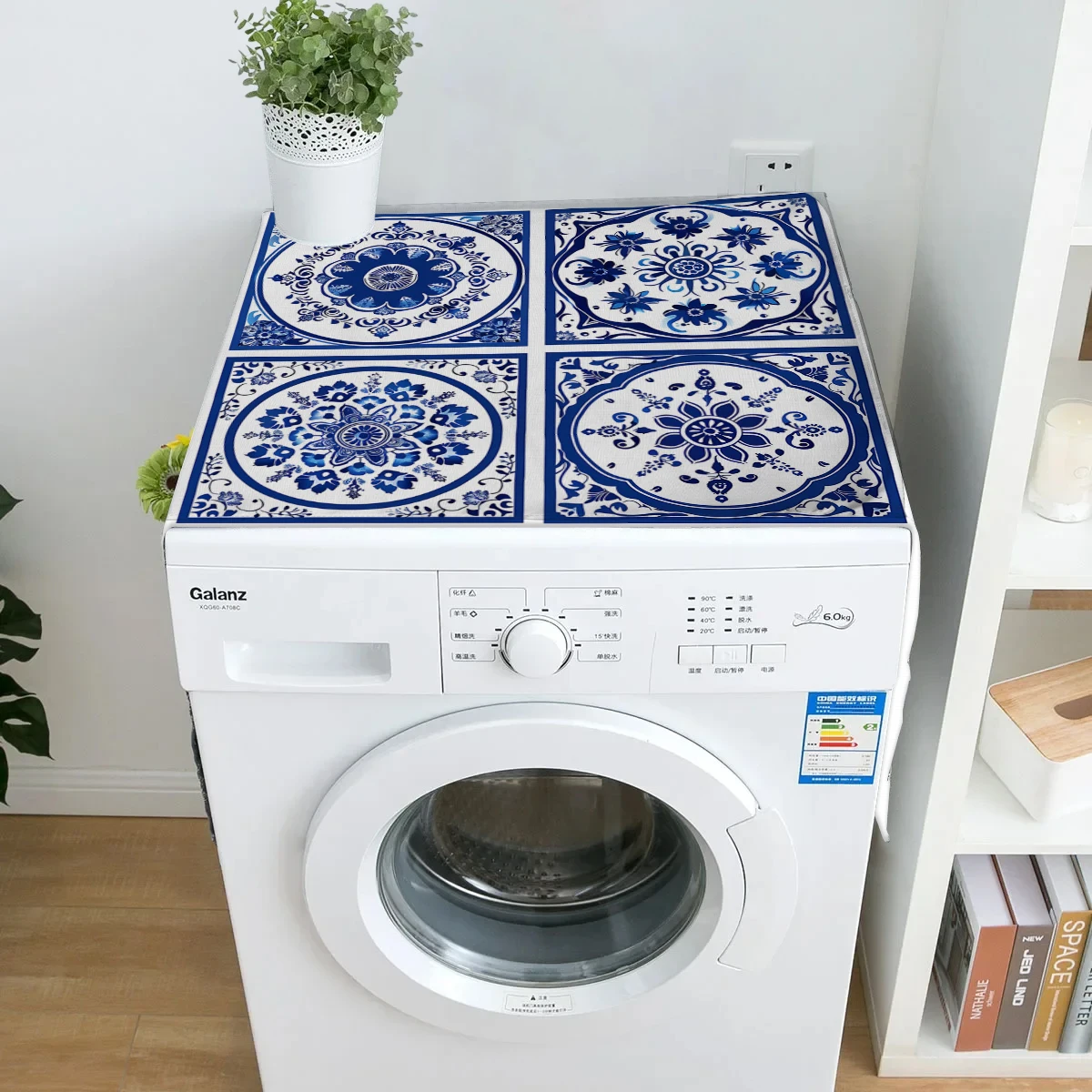 Blue White Turkish Tiles Patterns Dust Cover Washing Machine Dust Mat Design Refrigerator Protective Pad Household Home Supplies