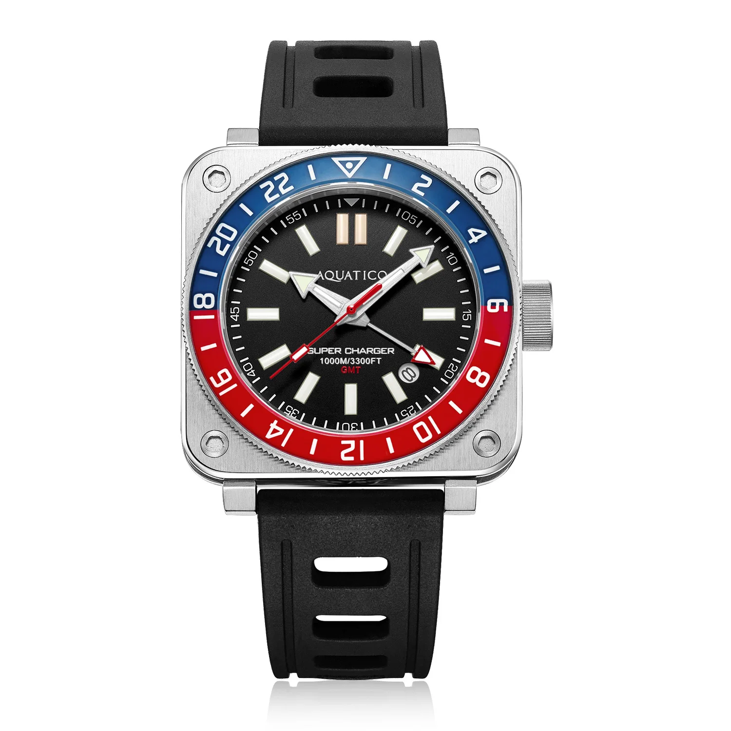 

Aquatico Steel Man GMT Watch (Black Dial Pepsi Bezel)