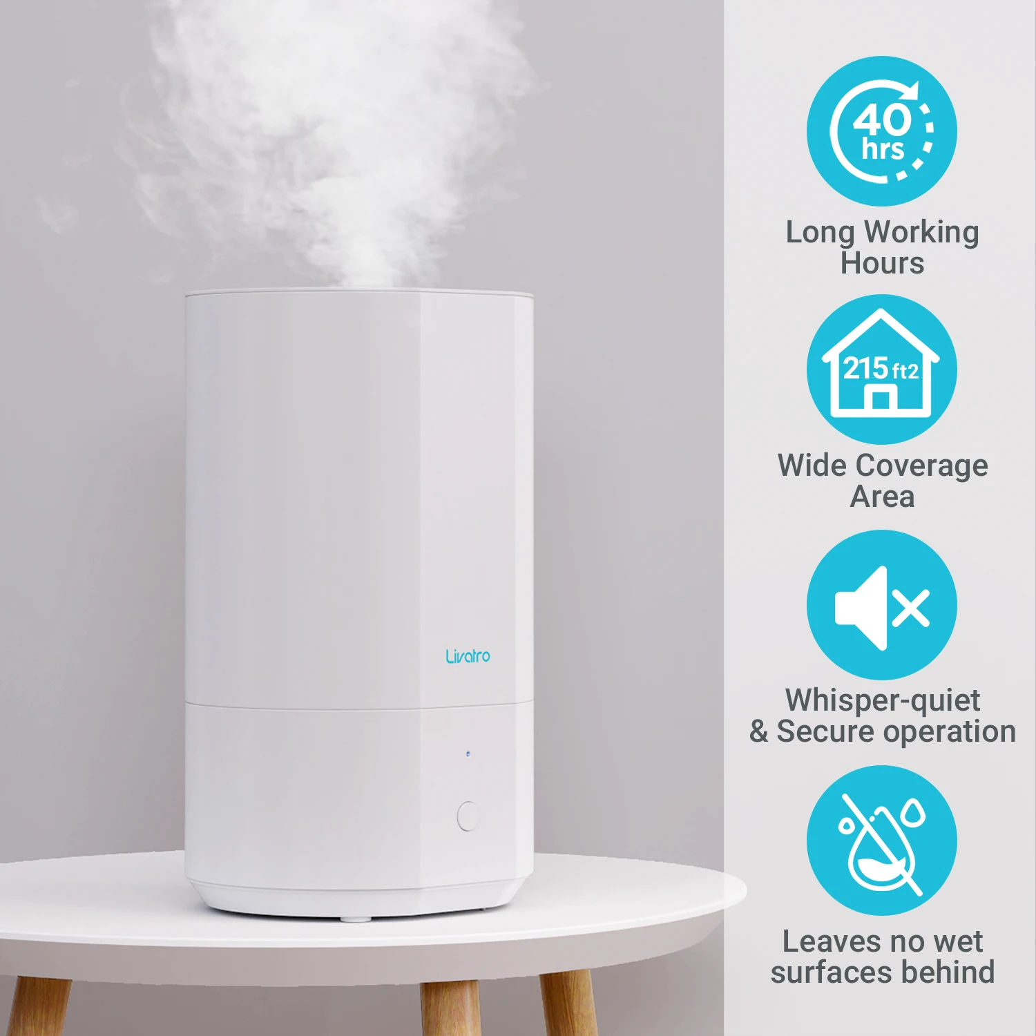 4L Top Fill Humidifier for Bedroom, Cool Mist with Ultrasonic Quiet, Auto Shut-off and Easy to Clean,  40Hrs Runtime, White