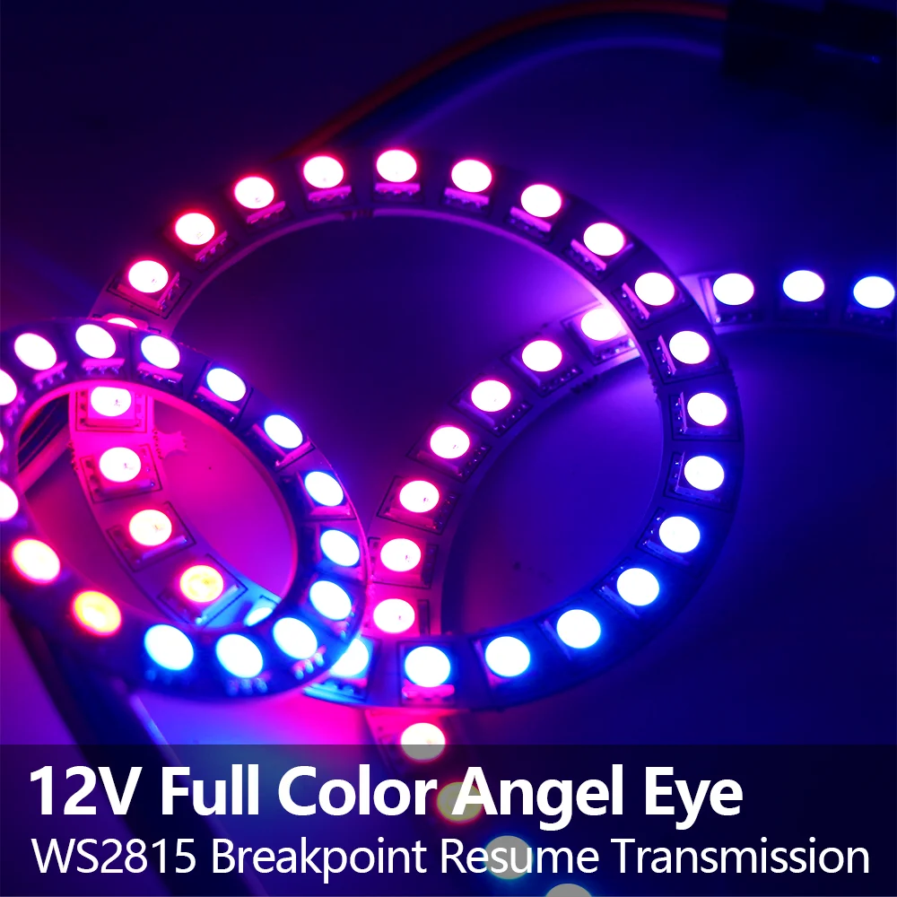 12V WS2815 RGB Phantom Color Angel Ring Car LED Pixel Screen High Brightness Breakpoint Resume Daytime Running Light Full Color