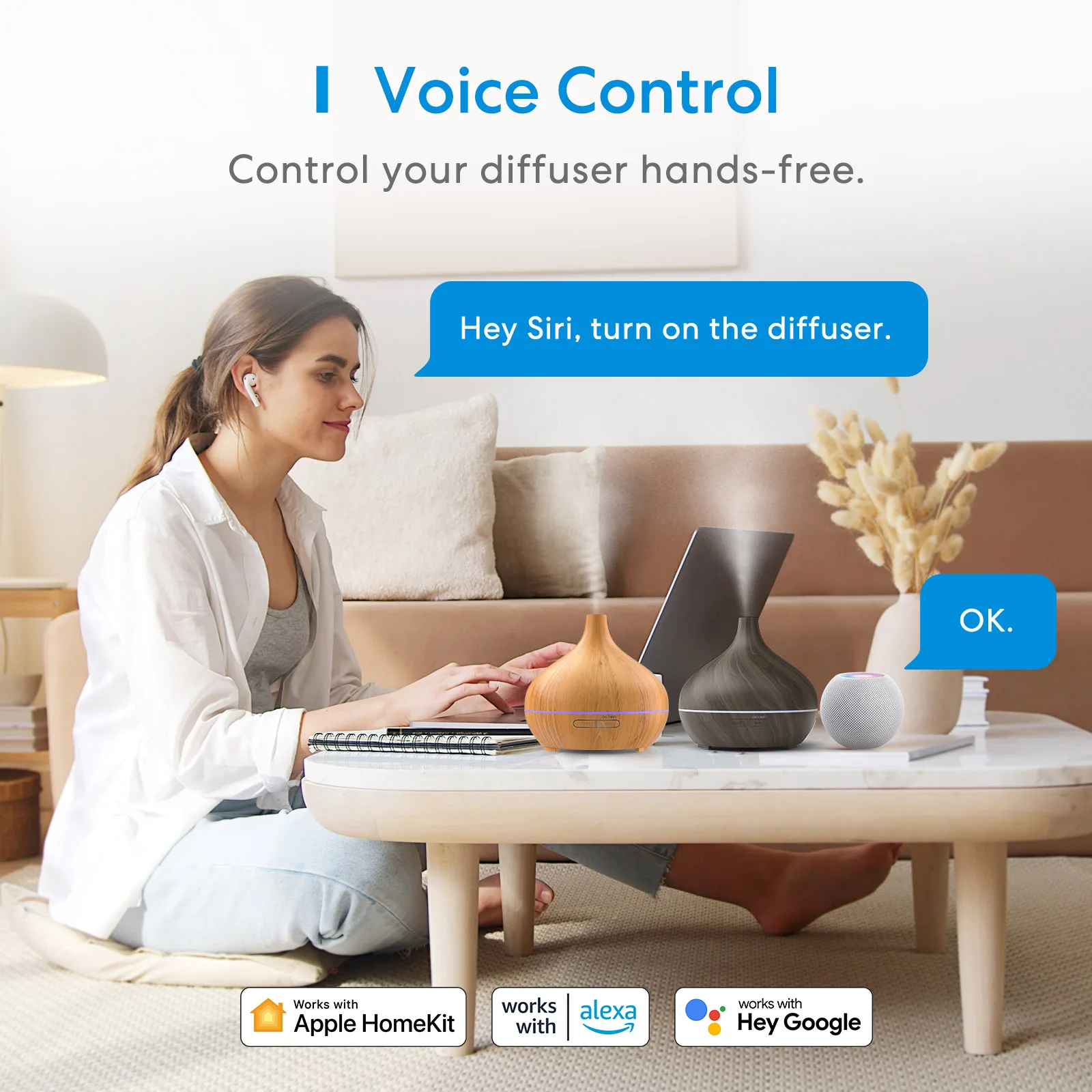 Meross HomeKit Smart-Diffusor für ätherische Öle, WiFi-Luftbefeuchter, EU/US/UK/AU-Stecker, funktioniert mit Apple HomeKit Siri Alexa Google Home – Detail 10