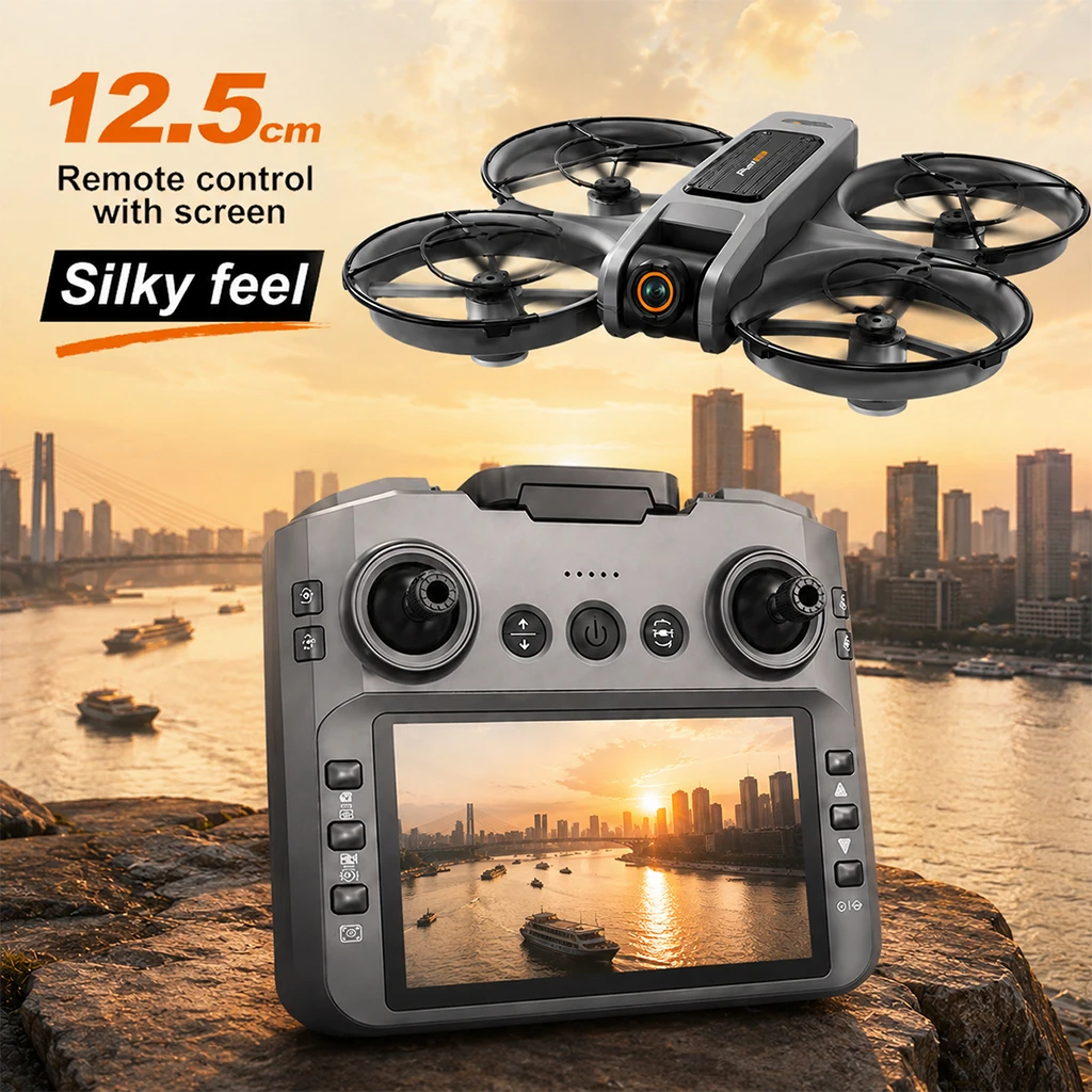 ZNLYRION 8K RC Drone S156 Dual Camera Quadcopter with 5.9-inch Screen Remote Brushless Motor Optical Flow Hovering 360° Protection WiFi FPV Remote Control Aircraft with Storage Bag 1 Battery