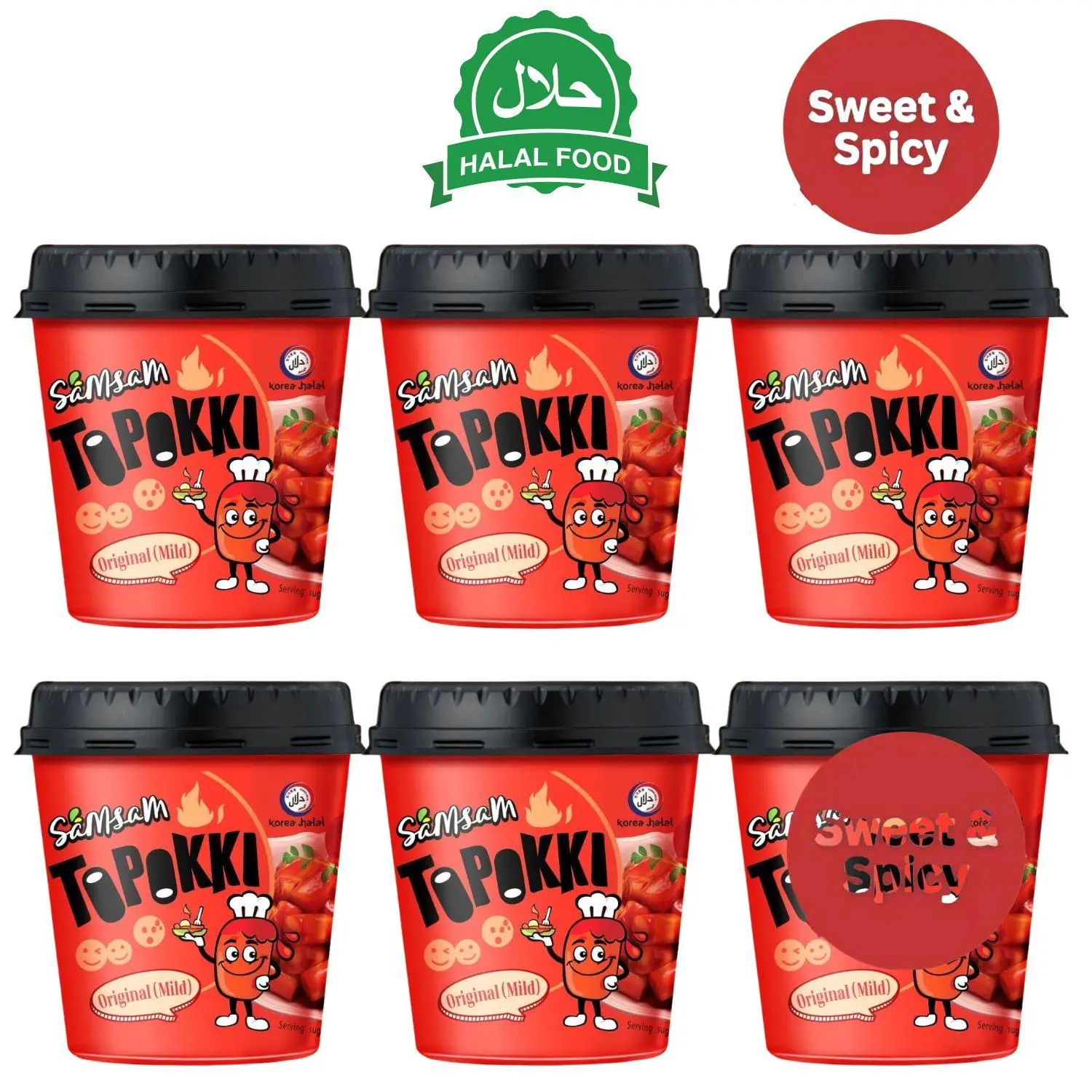 كعكة الأرز الكورية Toppokki ، سمسم ، حزمة من 6 أكواب