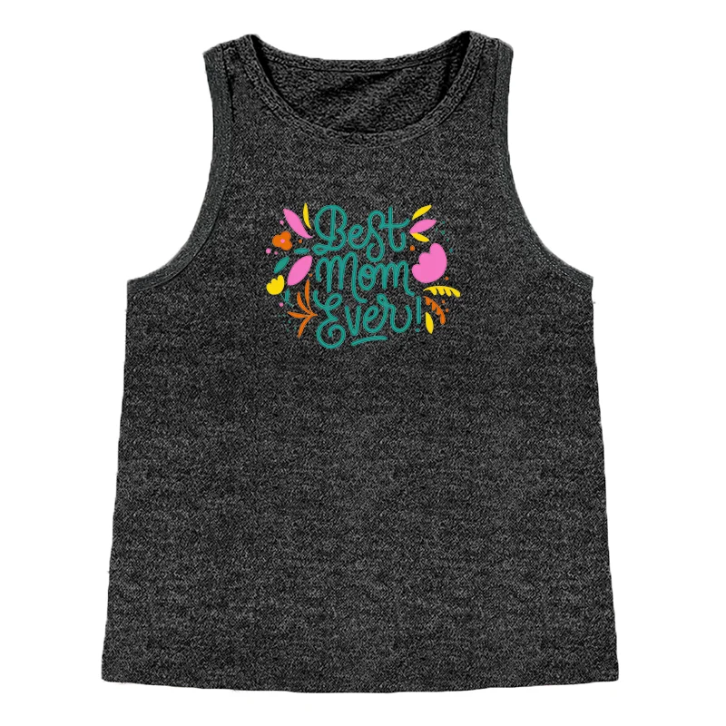 Best Mom Flowers Leaves Sports Print Women Tank Tops Loose O-neck Sleeveless Casual Vest Women's Tops