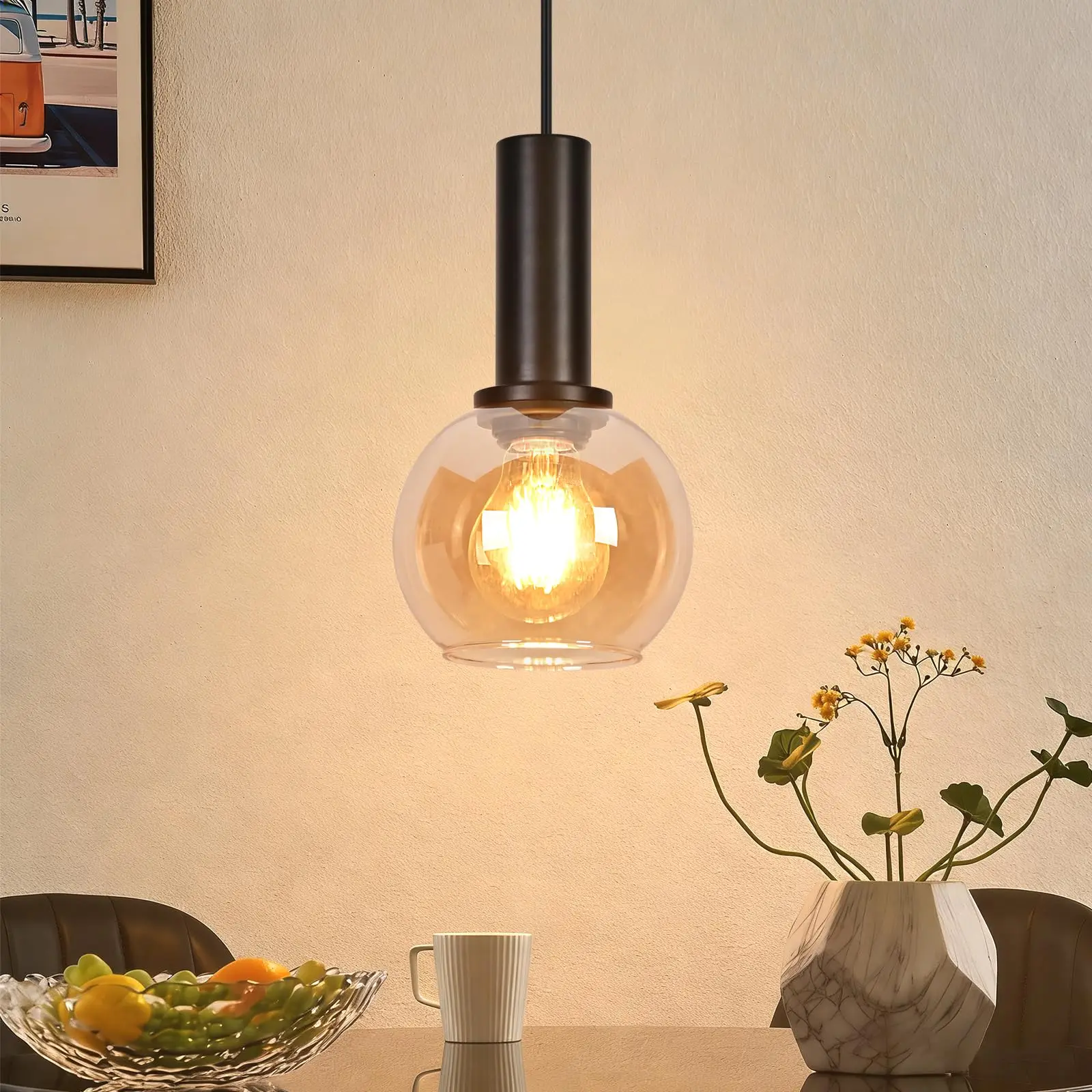 Hängelampe 1 Flammig Pendelleuchte Vintage - Glas Hängeleuchte Esstisch Esstischlampe Hängend Retro Esszimmerlampe Höhenverstellbar E27 Pendellampe für Esszimmer Schlafzimmer(ohne Leuchtmittel)