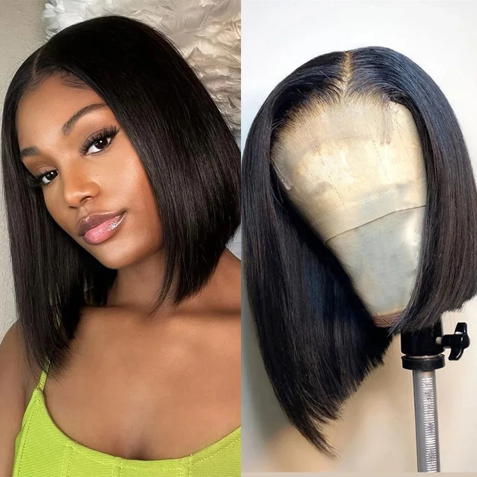 Natural Short Bob Straight 13x4 Transparent Lace Frontal Wigs 13x6 Lace Front Human Hair Wigs Brazilian For Women 180 Density