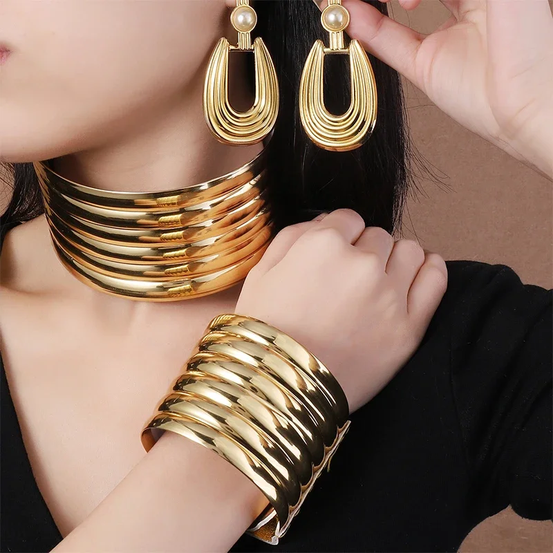 4 pièces/ensemble Vintage en cuir africain ensemble de bijoux collier ras du cou Bracelet boucles d'oreilles ensemble pour femmes collier collier ensemble bijoux cadeaux