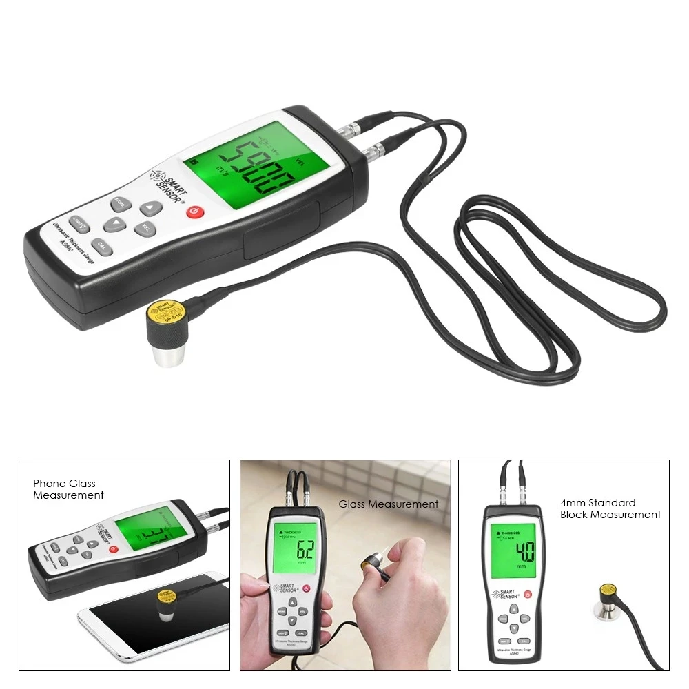 Smart Sensor AS840 Digital Ultrasonic Thickness Gauge Sound Velocity Meter Metal Depth tester 1.2-225mm with LCD display
