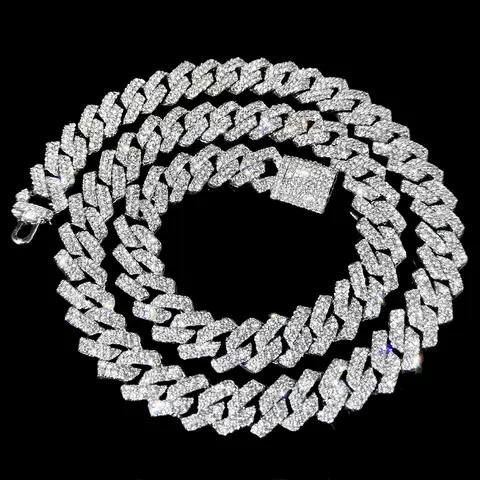 20-Inch Double-Drain Cuban Chain Unisex Ice-Frozen Edition Sparkling Diamond-Shaped Hip-Hop Style Cuban Necklace Jewelry