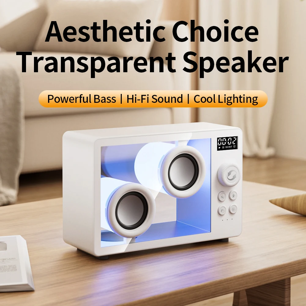 

K02 Transparent Speaker 5.1 Bluetooth Color Ambient Light HiFi Sound Quality Clock Display Bluetooth/TF Card Playback Speaker