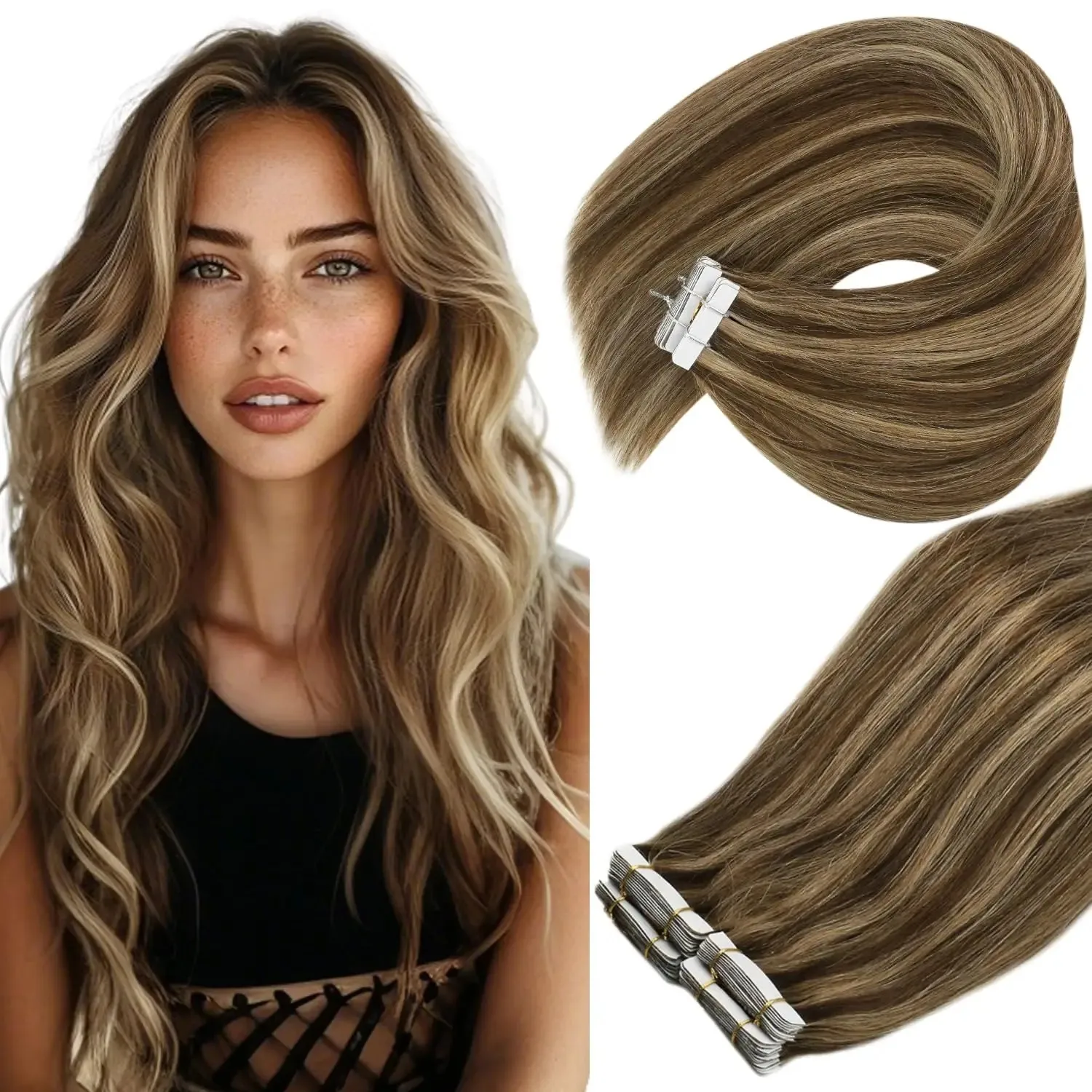 

VeSunny Remy Tape In Hair Extensions Human Hair Piano Color Seamless Hair Extensions Double Side Tape in Straight Remy Hair