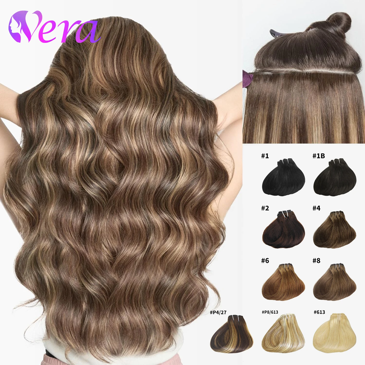 8PCS Clip In Hair Extensions #4/27 Highlight Brown Long Straight Clip In Brazilian Human Hair Extensions 120G/Set Clip Ins
