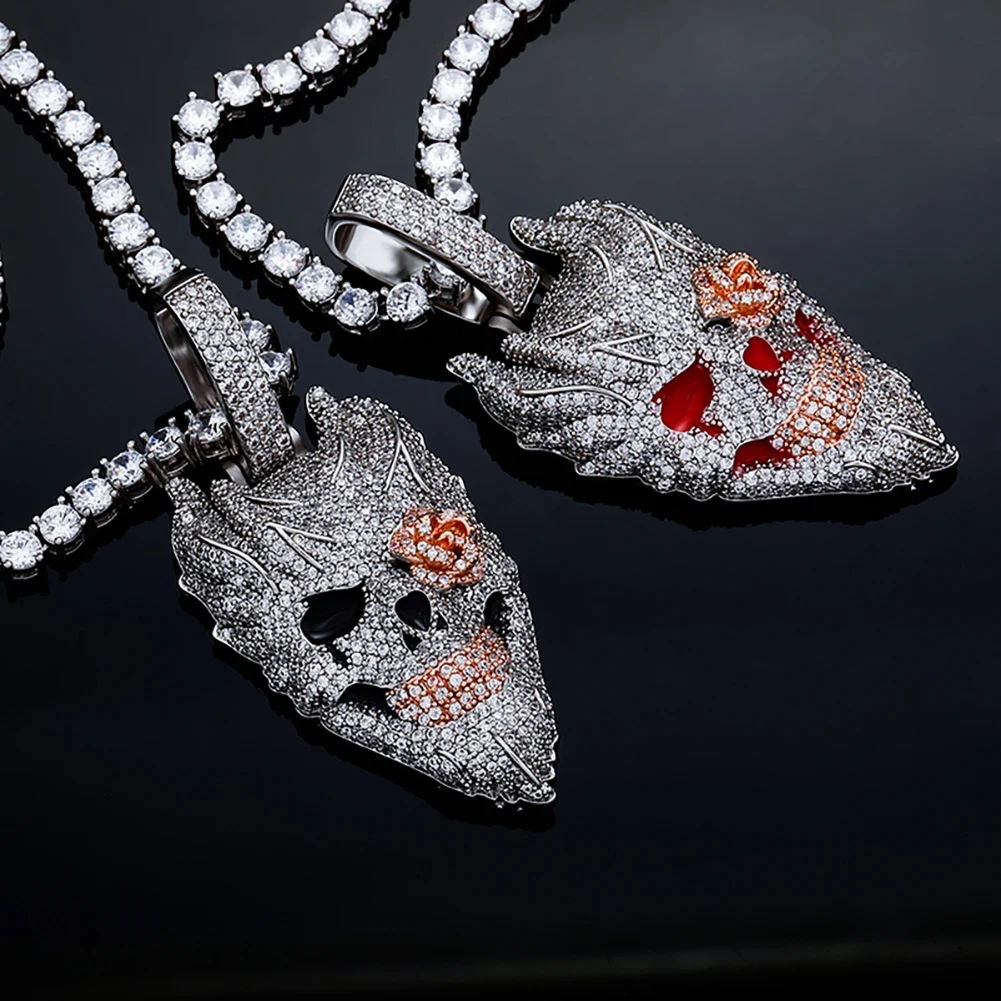 

Iced Out Skull Pendant Zirconia Encrusted Devil Head Charm Necklace Jewelry with Intricate Design Perfect for Streetwear Fashion