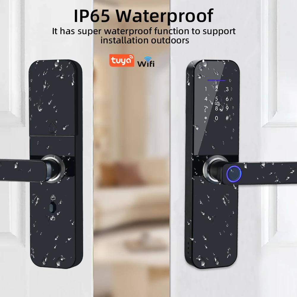 RAYKUBE F005 IP65 Waterproof Tuya Wifi Lock Electronic Smart Door Lock With Fingerprint/Smart Card/Password/Key/APP Unlock