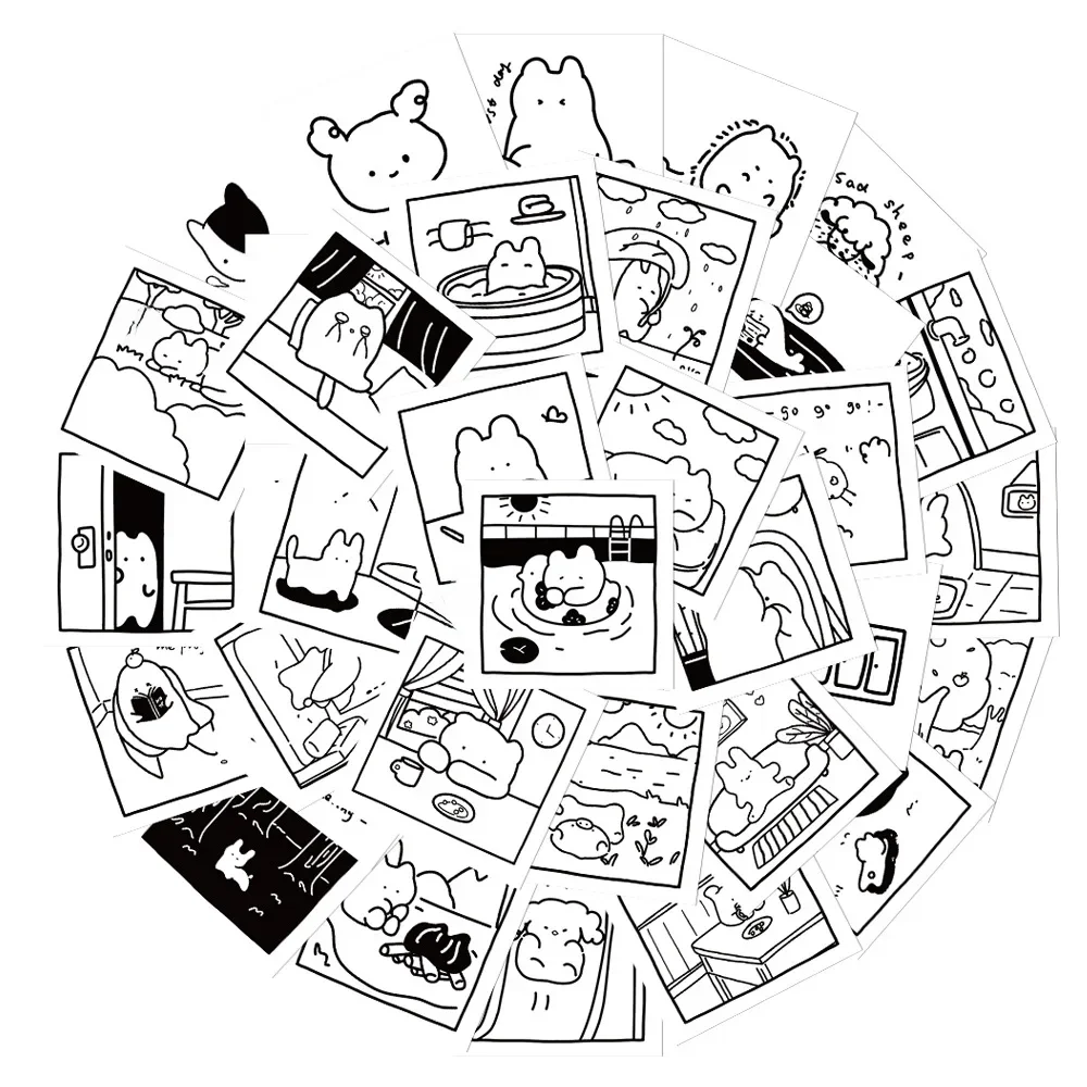 10/30/40 pièces Simple noir blanc dessin animé autocollants mignon image animaux décalcomanies pour enfants bricolage téléphone portable réfrigérateur ordinateur portable jouets cadeau