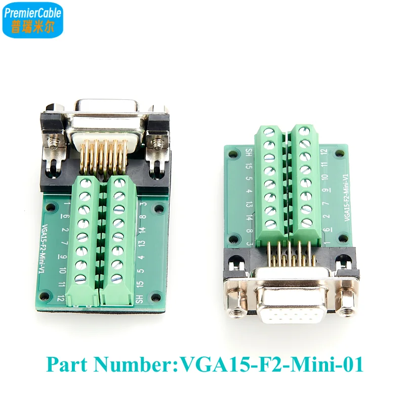 VGA 15pin Female Adapter DB15 D-SUB Female 3 Row Plug Solderless Screw Terminals Breakout PCB Board Signal Module for Industrial