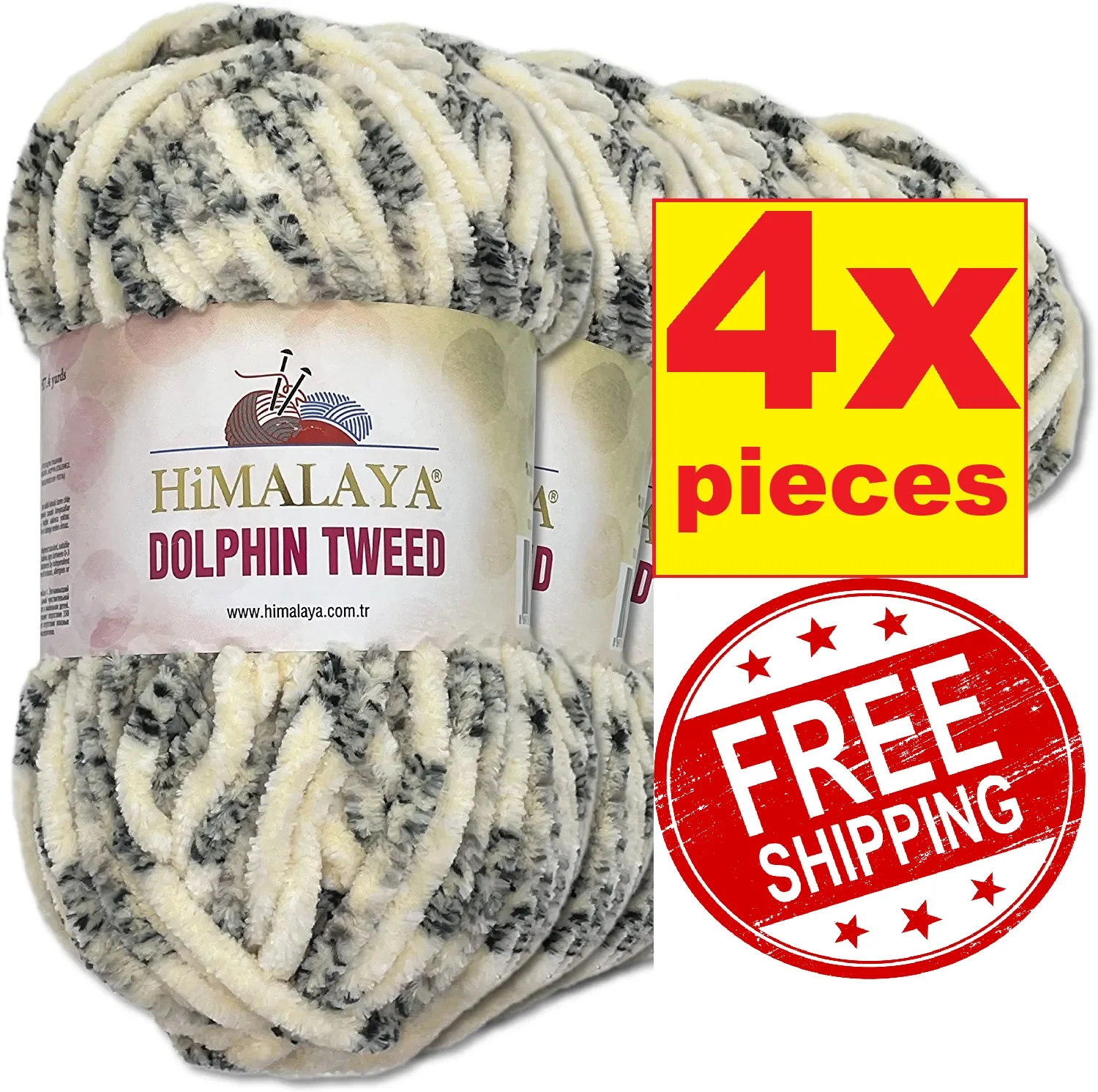 4x100g Himalaya Dolphin Tweed Yarn - Free Shipping - Chenille Wool Velour Thread Soft Bulky Thick Knitting Crochet Colourful