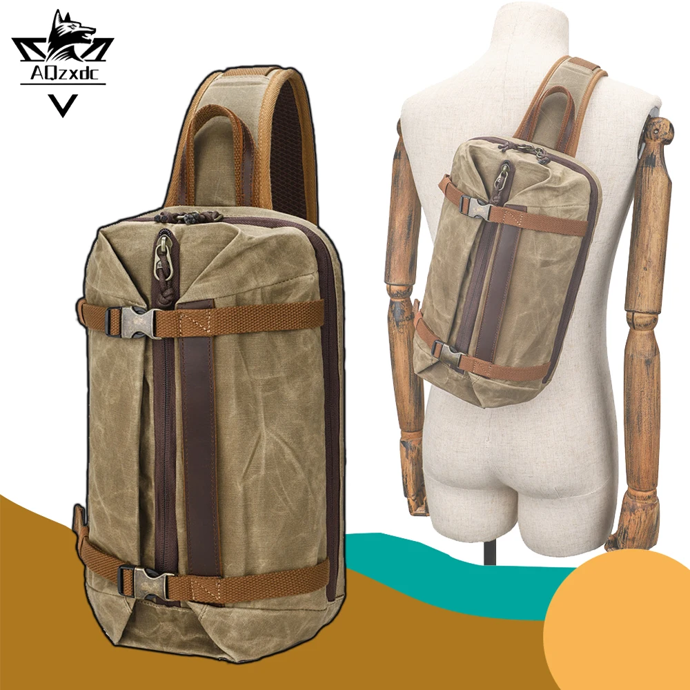 

Single Shoulder Chest Bag Large Capacity Multifunctional Crossbody Pack Men's Retro Canvas Bags Outdoor Travel Camping Equipment