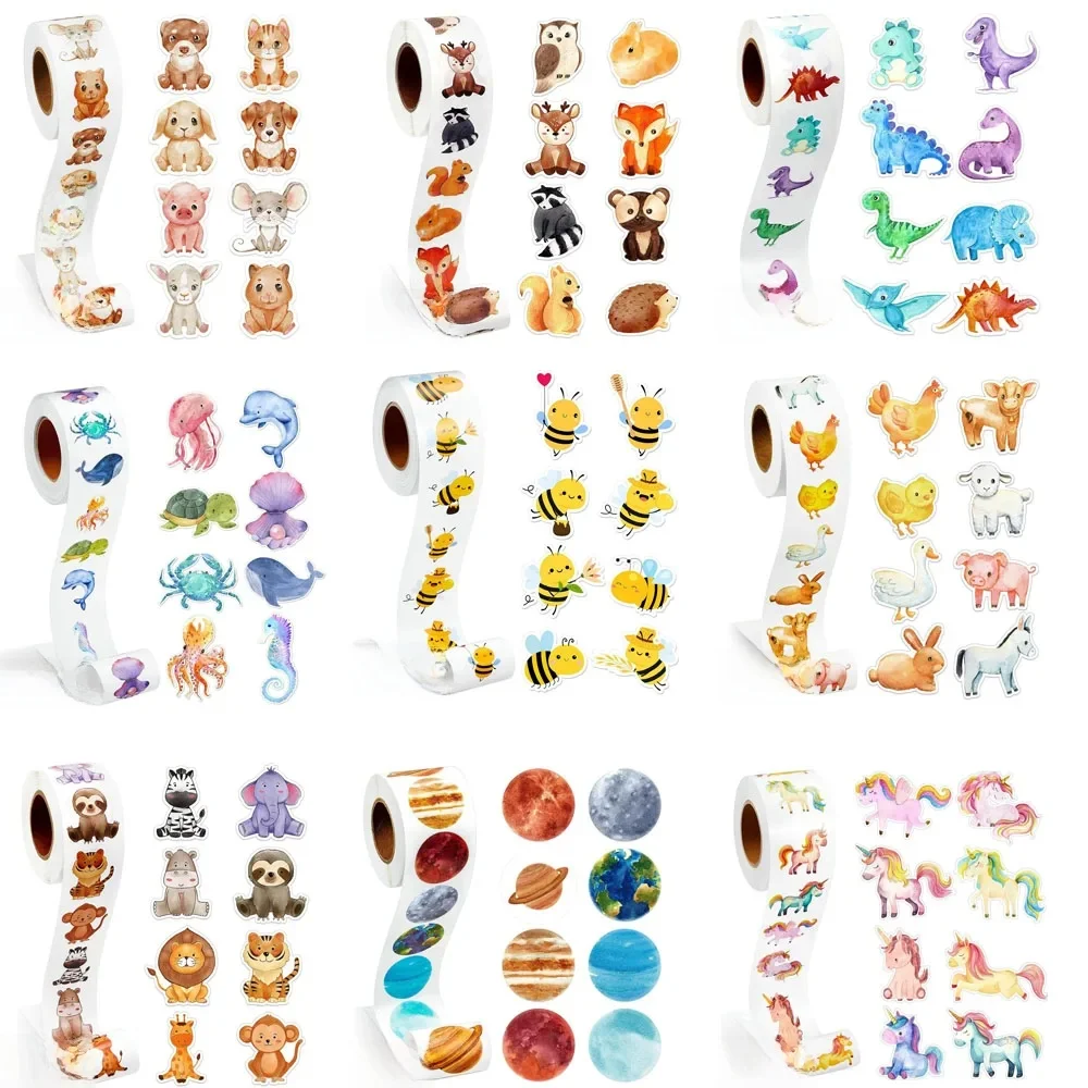 Nouveau dinosaure mignon rond animaux dessin animé autocollants enseignants et enfants garçons fille jouet conceptions auto-adhésif récompense autocollant étiquette