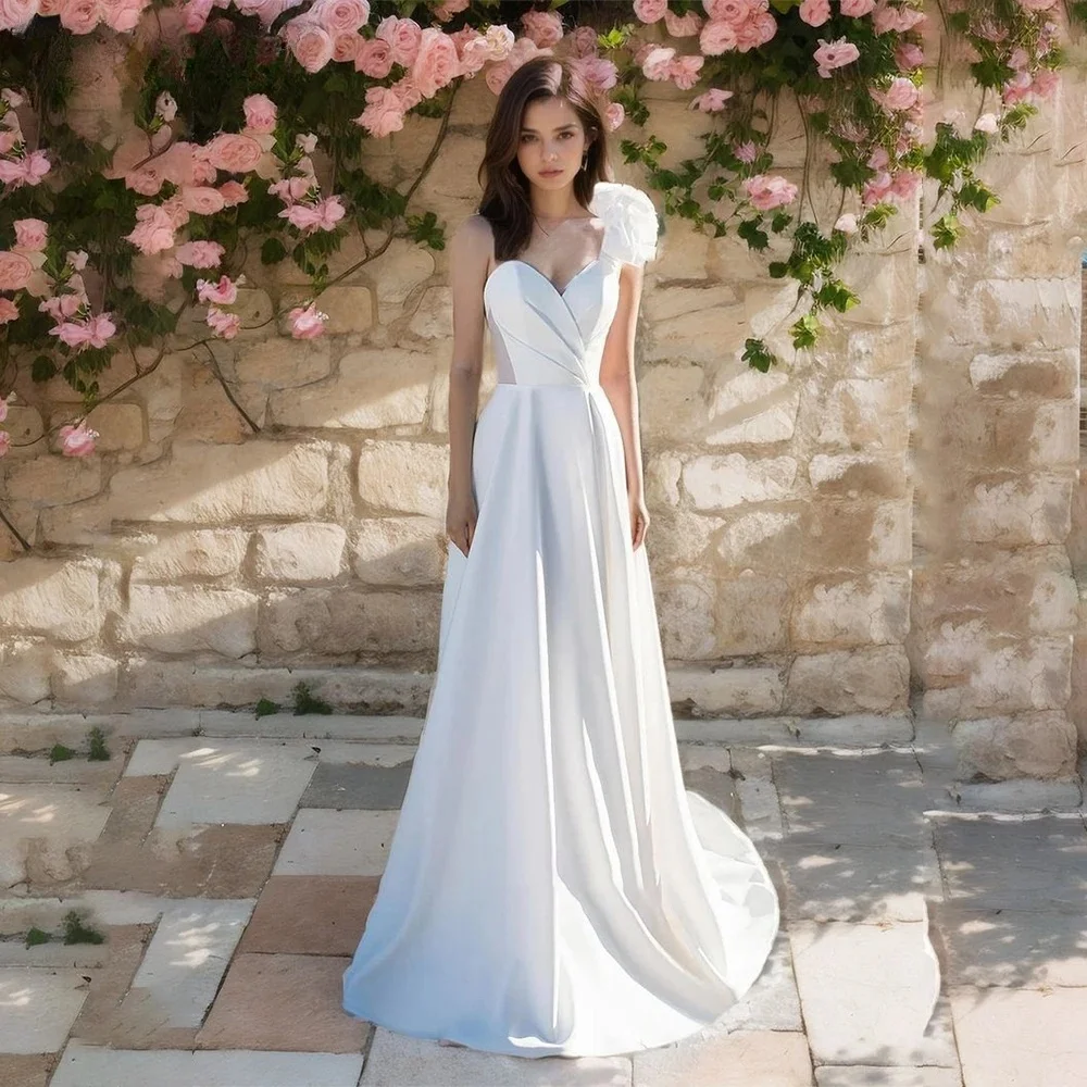 Stunning  Wedding Dress Elegant Long Wedding Dresses Sweetheart Floor-Length Sweep Train Brides Dress Tailor-Made Women Stunning