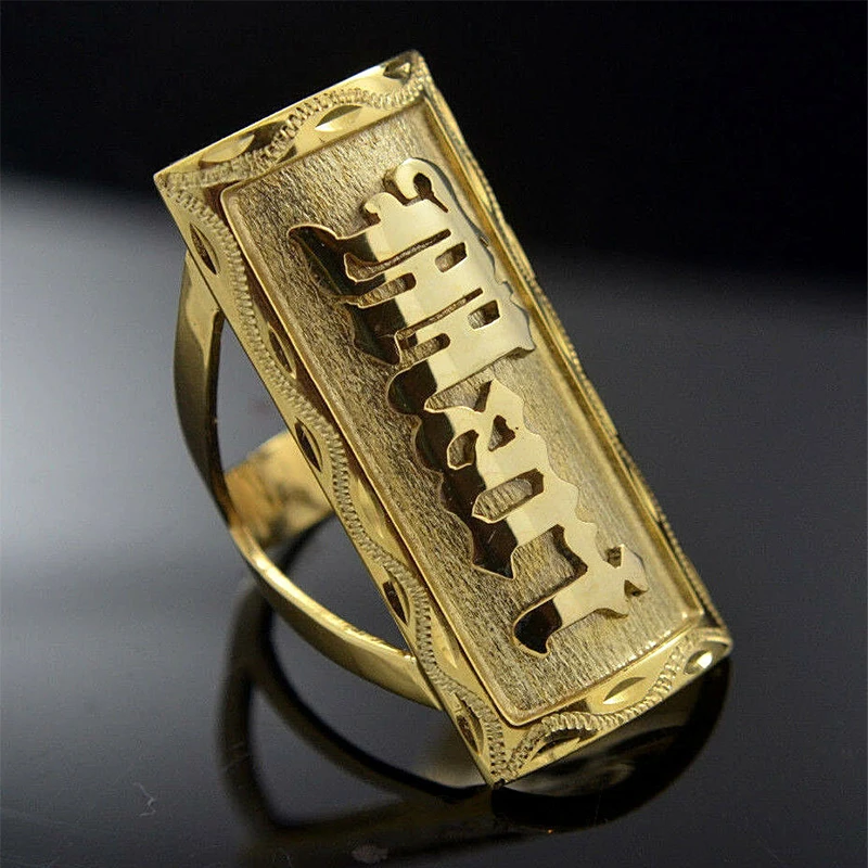 custom Personalized Gold Rings Stainless Steel Ring Custom Name Ring For Men Boyfriend Husband Gifts Unisex Hiphop Charm Jewelry
