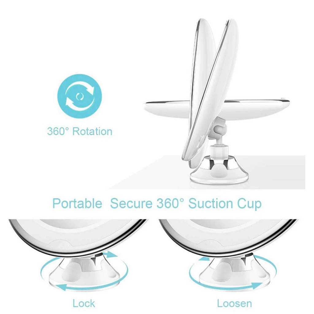 360 °   Schwenkbarer, wandsaugender, 10-fach vergrößerter LED-Badezimmer-Make-up-Spiegel mit Lichtern