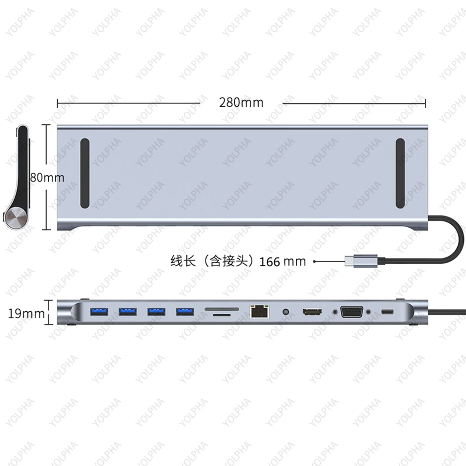 USB C Hub 12-in-1 USB C Docking Station with 2HDMI 100W PD SD/TF Audio 1080P VGA OTG Adapter for MacBook/Surface HP/Dell/Lenovo