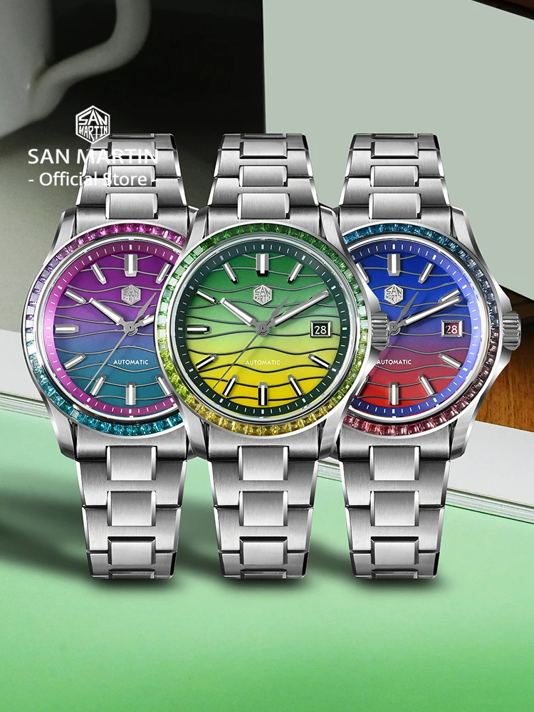 San Martin Official Luxurious Gemstone Bezel Splicing MOP Dial Miyota 9015 39mm Men Automatic Mechanical Watch Waterproof SN0150
