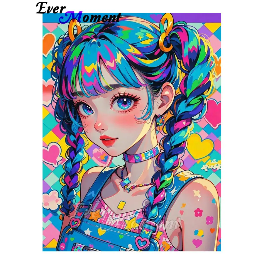 

Алмазная мозаика Ever Moment «Аниме-девушка» с квадратными стразами, в корейском и японском стиле, набор для рукоделия, DIY, настенное искусство ASF3105