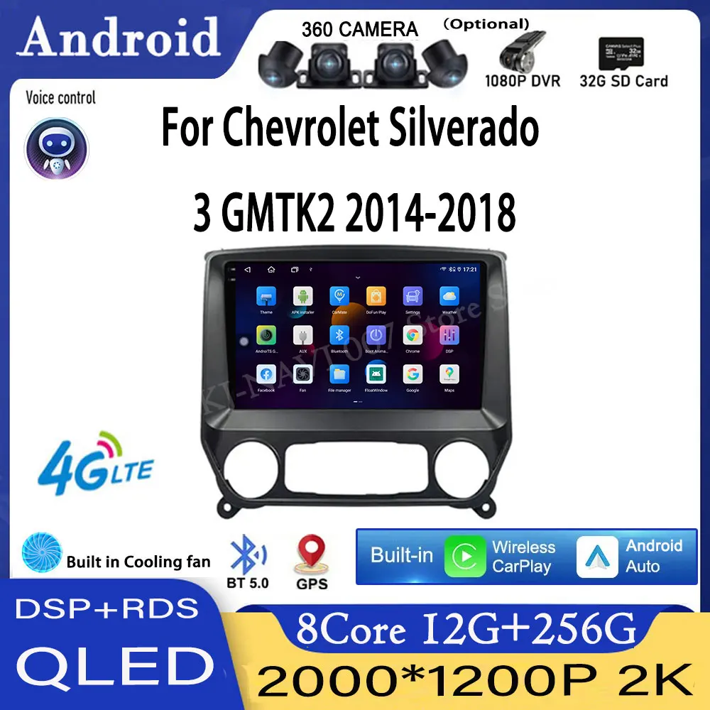 10.1 lnch Android 14 For Chevrolet Silverado 3 GMTK2 2014 2015 2016 2017 2018 Car Radio Stereo GPS Navigation Multimedia Video