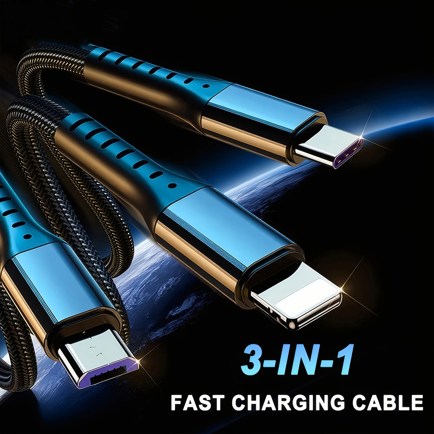 كابل شحن USB متعدد الوظائف 3 في 1، مضفر من النايلون، واجهات USB من النوع C وMicro، متوافقة مع هاتف Iphone وSamsung وXiaomi وغيرها من الهواتف المحمولة: شحن سريع عالي الطاقة.