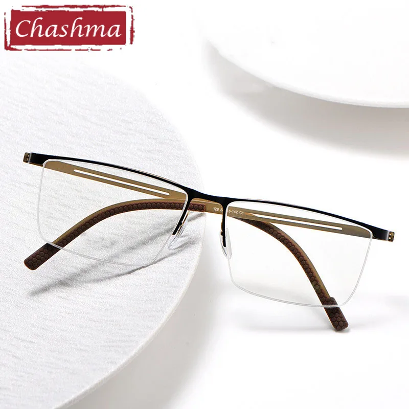 Chashma Gentlemen Glasses Frame Alloy Eyeglass Half Rimmed Men Wide Face Prescription Large Size Elegant Eyewear Spectacles