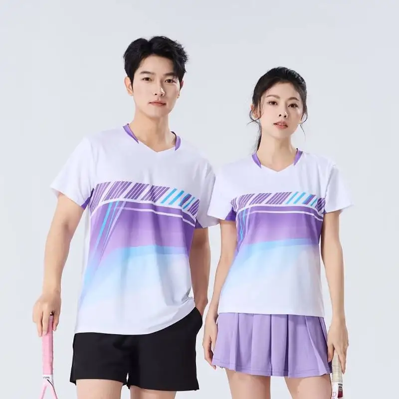 

Мужские и женские футболки для бадминтона, быстросохнущая одежда для настольного тенниса, тренировочный трикотаж с буквенным принтом, волейбольные рубашки для пинг-понга, пара