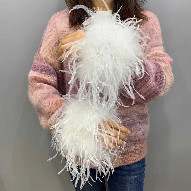 Ostrich Feather Bracelet for Women, Hand Cuff, Real Fur Bracelet, Jeans Trousers, Trim Accessories, Fashion, S4647, 1 Pair