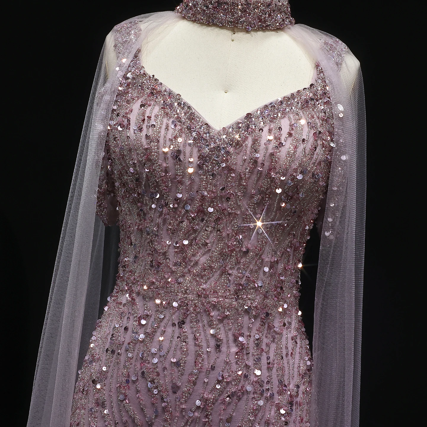 Sharon disse elegan champanhe árabe sereia luxo lantejoulas vestido de noite com mangas capa vestidos de festa de casamento ss033 personalizado