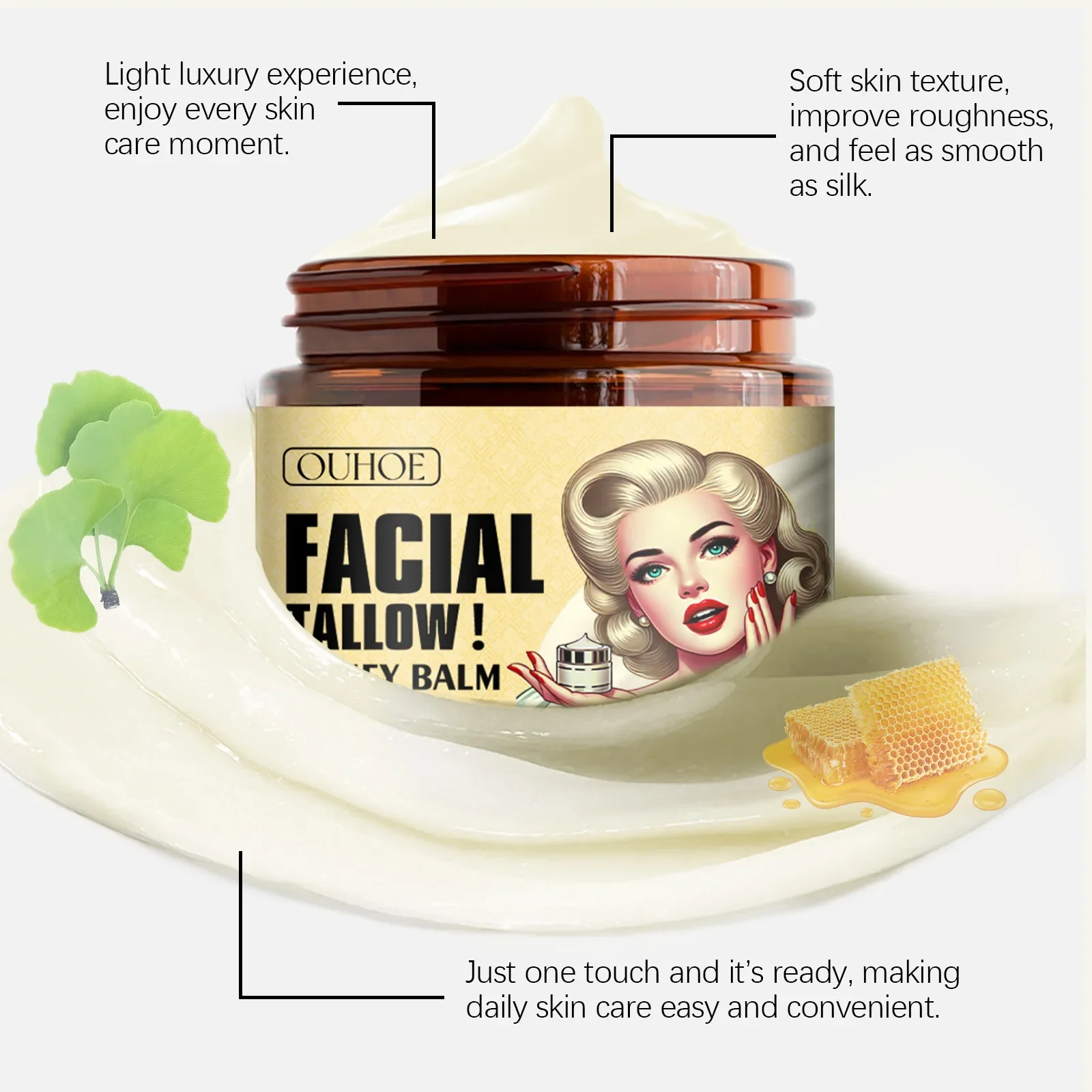 Beef Tallow Cream Deeply Moisturizing Prevent Dryness Anti-Aging Nourish Relieve Sensitivity Honey Balm Face Body Skin Care 120g