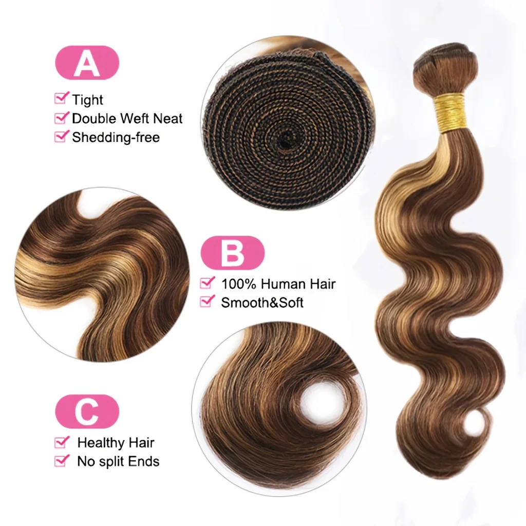 하이라이트 1 3번 묶음 100% 인모 컬러 4/27 바디 웨이브 묶음 인모 묶음 P4/27 루즈 웨이브 묶음 헤어 익스텐션