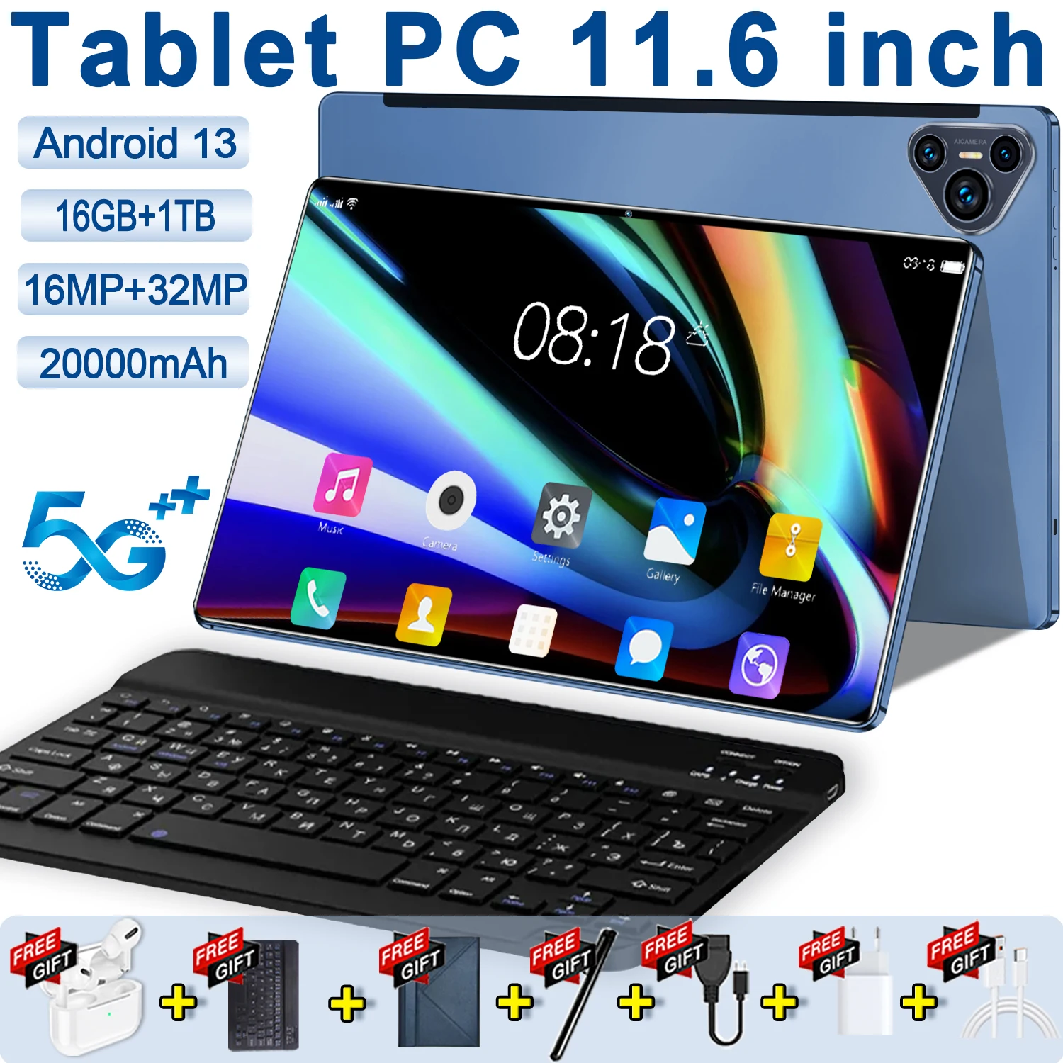 Tableta 5G de 2024 pulgadas, Tablet con Android 11,6, 20000mAh, 16GB de RAM, 1TB de ROM, Wifi, 14 núcleos, PC, Tarjeta sim Dual, red Global, novedad