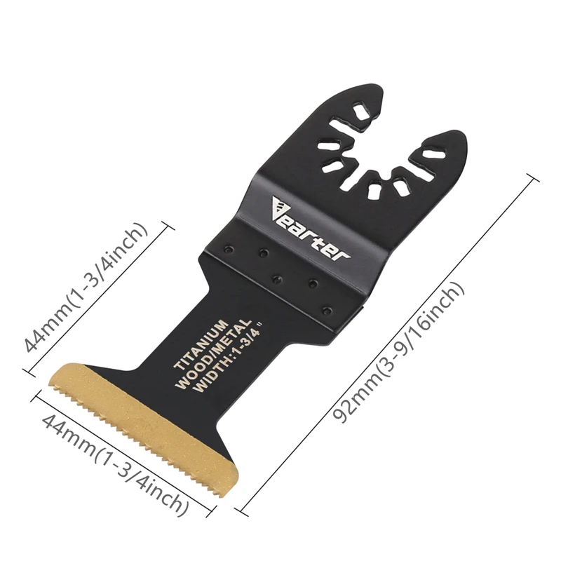 Vearter 4Pack 10/20/34/44mm Titanium Bi-Metal Coated Oscillating Multitool Saw Blade Cutting Metal Nails Wood PVC Hard Material