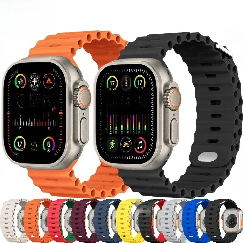 Pasek oceaniczny do Apple Watch Ultra 2 Band 49mm 9 8 7 45mm 41mm Silikonowa bransoletka na rękę iWatch 10 6 5 4 3 SE 44 40mm 42mm pasek — zdjęcie 2
