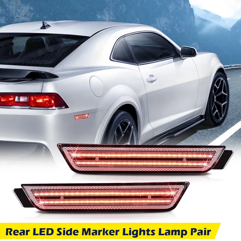 

2 шт. задний светодиодный бампер, боковой габаритный фонарь, подходит для Chevy Camaro 105, красный/белый, водонепроницаемый, снегозащитный, пылезащитный, автомобильные аксессуары