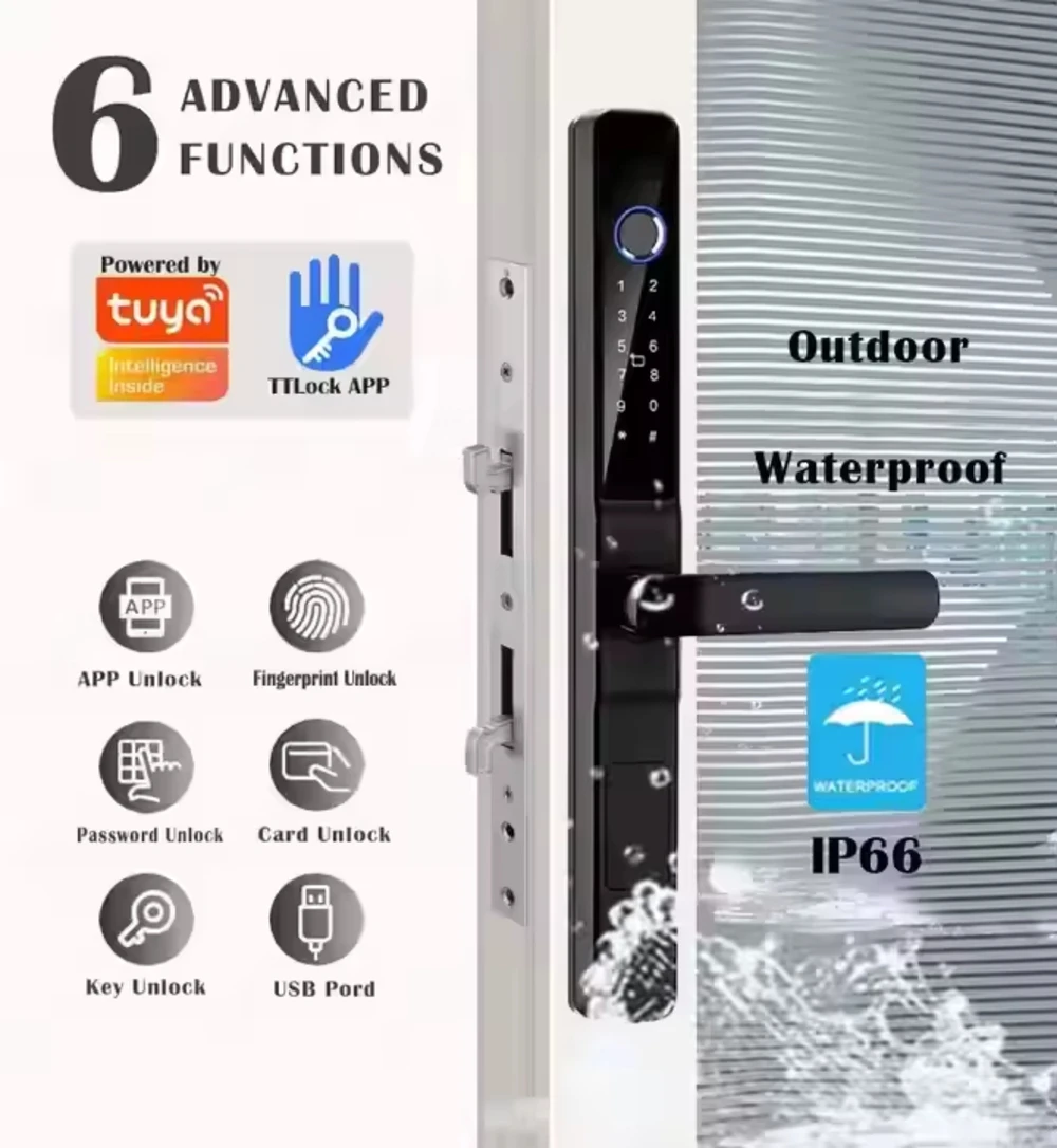 WiFi Tuya TTlock App Smart Lock Slim Aluminium Door Usage Smart Door Security Lock Aluminium Door Lock