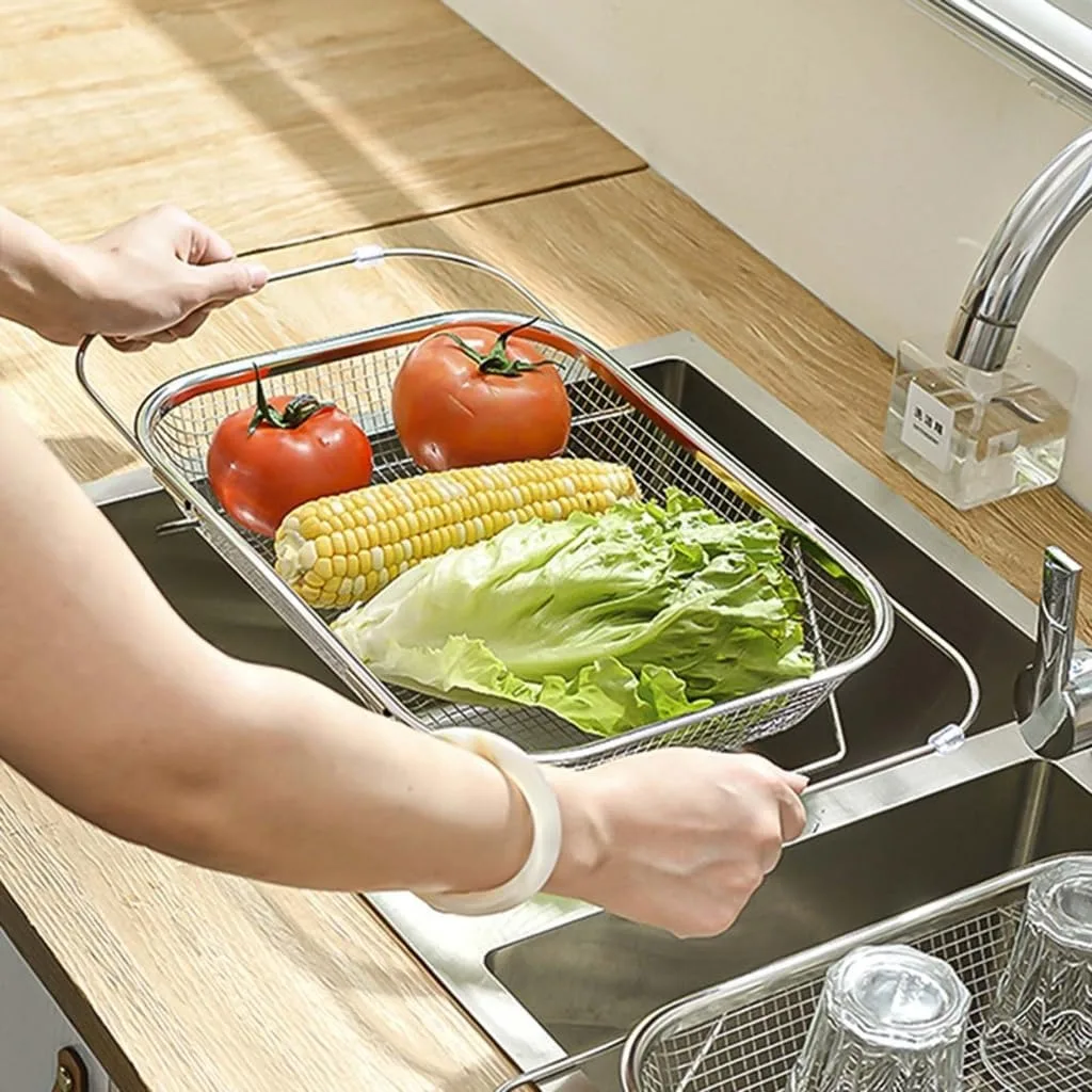 Stainless Steel Specialized Drain Basket Kitchen Sink Retractable Vegetable Washing Basin Drain Rack Tableware Drain Rack
