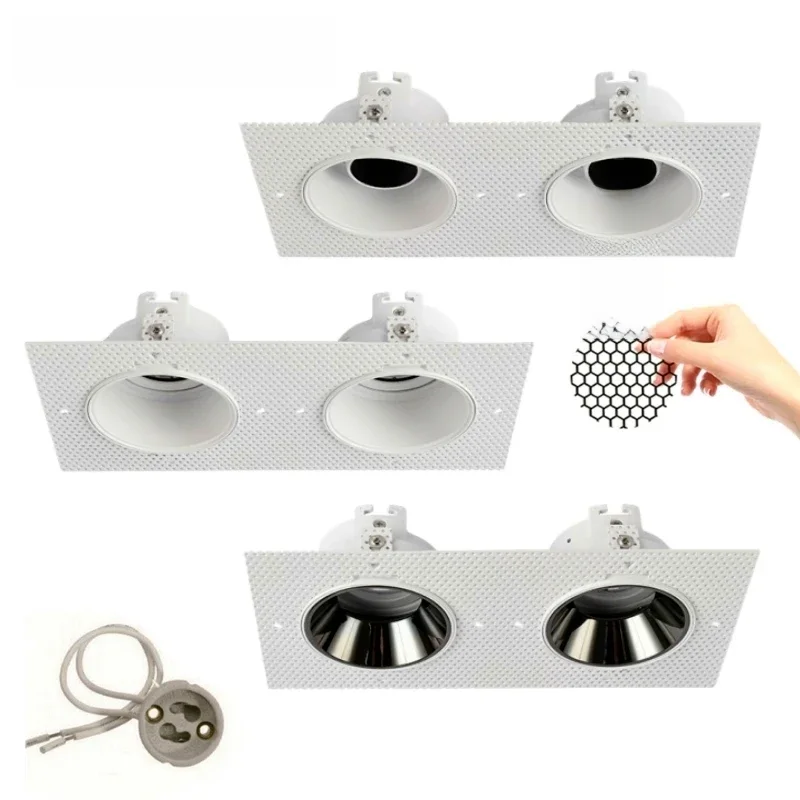 Trimless Vierkante Led Downlight Dubbele Hoofd Montage Frame Verzonken GU10/MR16 Plafond Lampen Houder Spot Verlichting Beugel Fittings - afbeelding 2