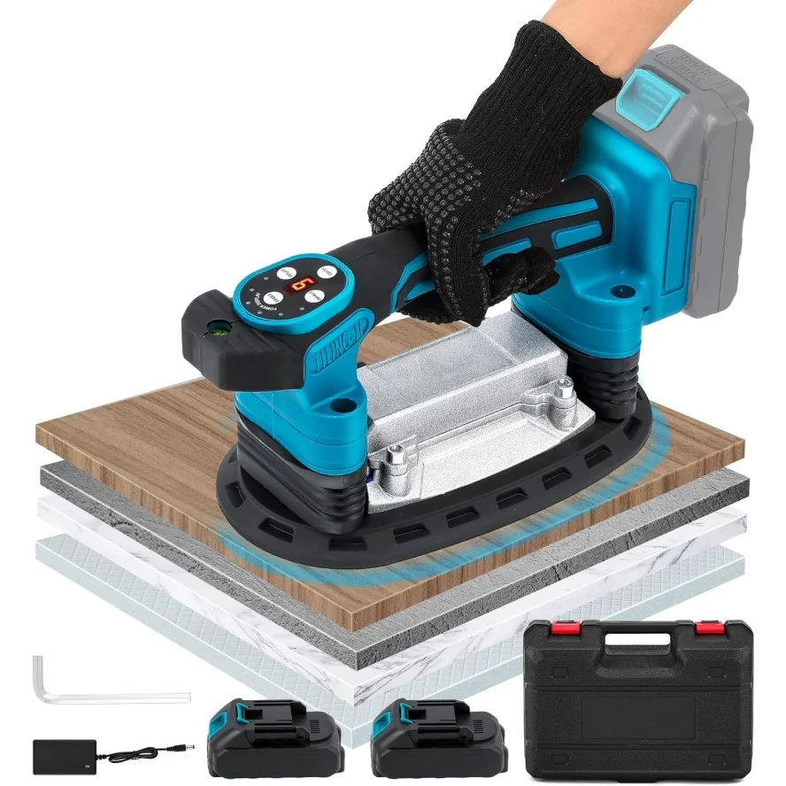 Macchina per la posa di piastrelle senza fili, con ventosa elettrica, 9 velocità, vibratore per pavimenti, strumento di livellamento, 400 kg, con 2 batterie.