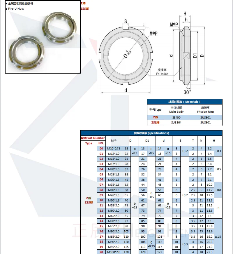 FUNT تحمل قفل المكسرات ، غرامة U المكسرات ، عزم الدوران السائد ، تحمل الجوز المستخدمة لتحمل دوران الميكانيكية ، M10-M100 الجسم